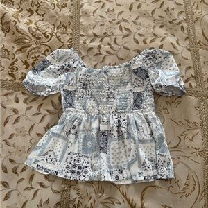 Girls Cowgirl Hardware Blouse in Blue and White